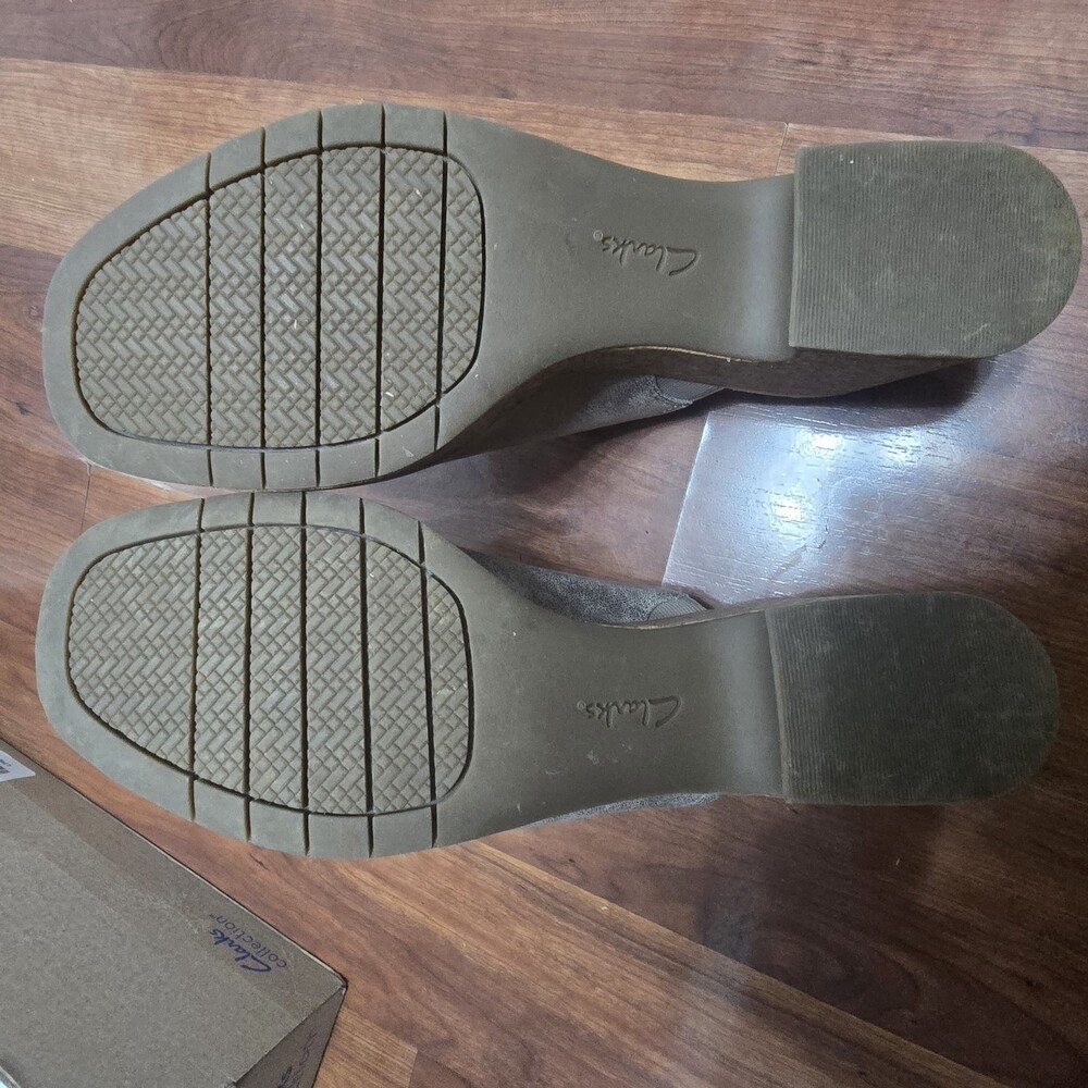 Clarks Womens Nerisa Vine Taupe Metallic Gold Mule Slipper With Cork Heel 9 Read - Picture 8 of 13